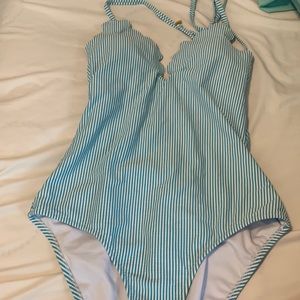Blue and white stripped bathing suit